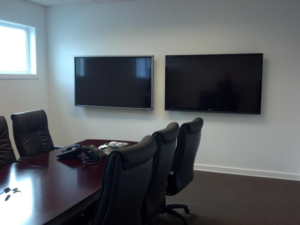 Two conference room monitors
